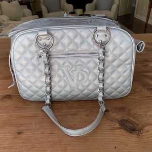 Vanderpump Quilted Classic Luxury Pet Carrier - Silver PU Leather